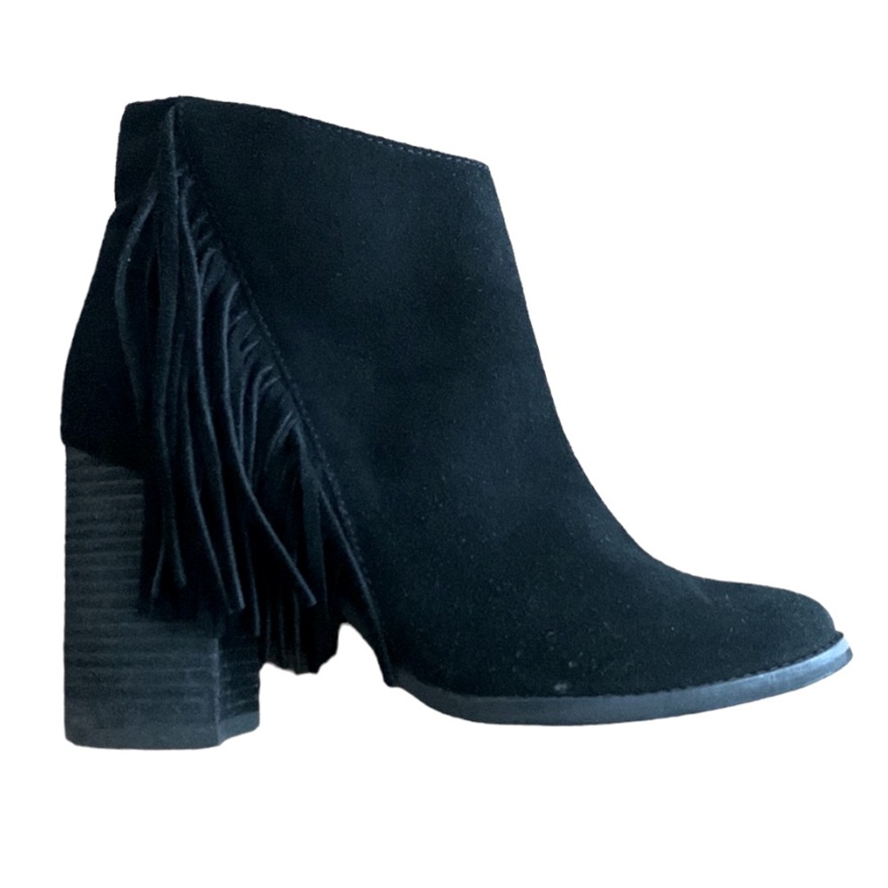 Arturo Chiang Reiden Ankle Booties Black 7M Suede Leather Fringe Western Cowgirl